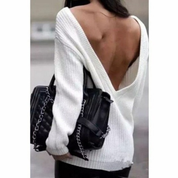 TOBI Low Cut Open V-Back Oatmeal Oversized Sweater One size - Picture 4 of 8